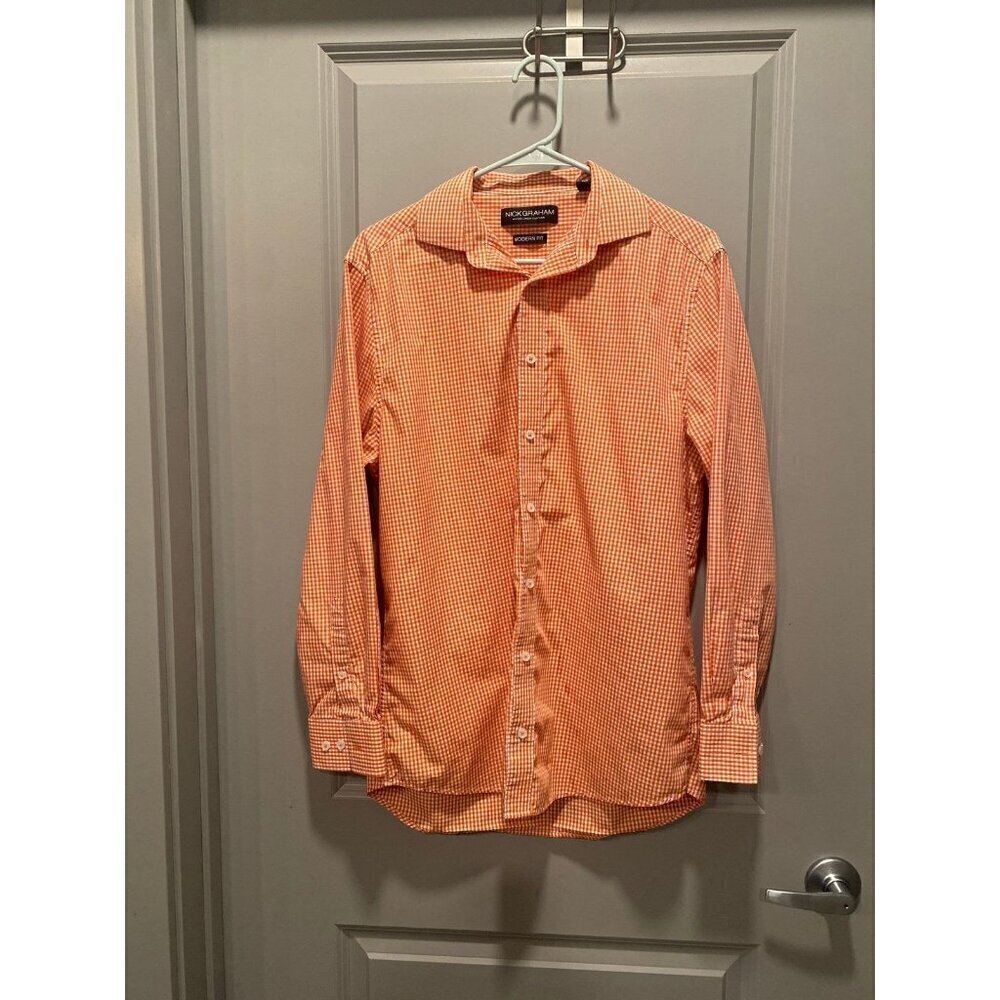 Nick Graham Orange Gingham Shirt Men M Modern Fit Button Down Preppy